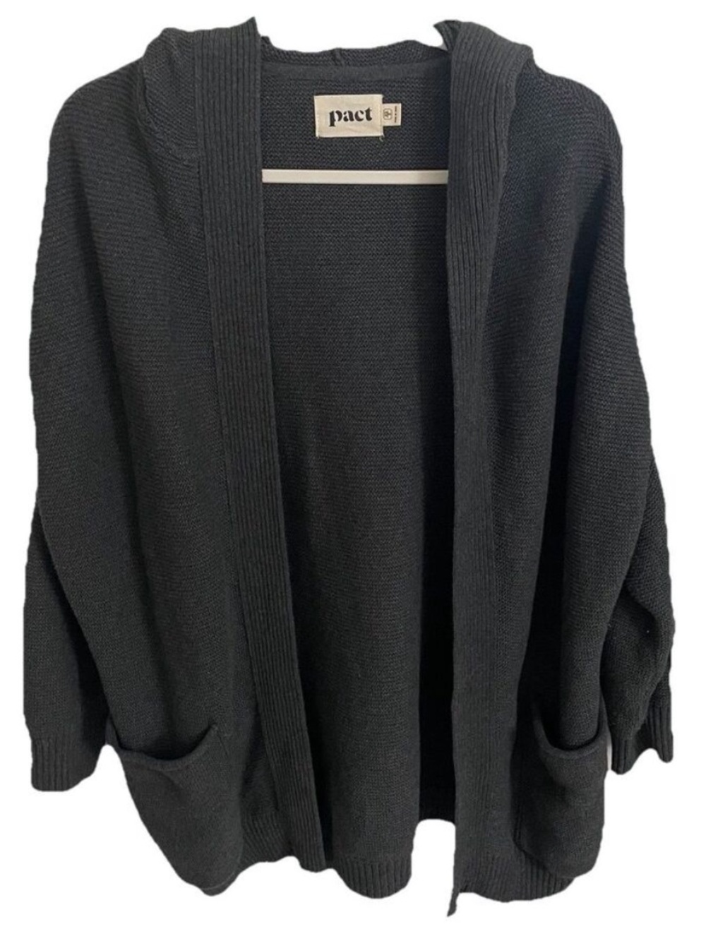 PACT Organic Luxe Knit Open-Front Knit Coatagin in Dark Grey